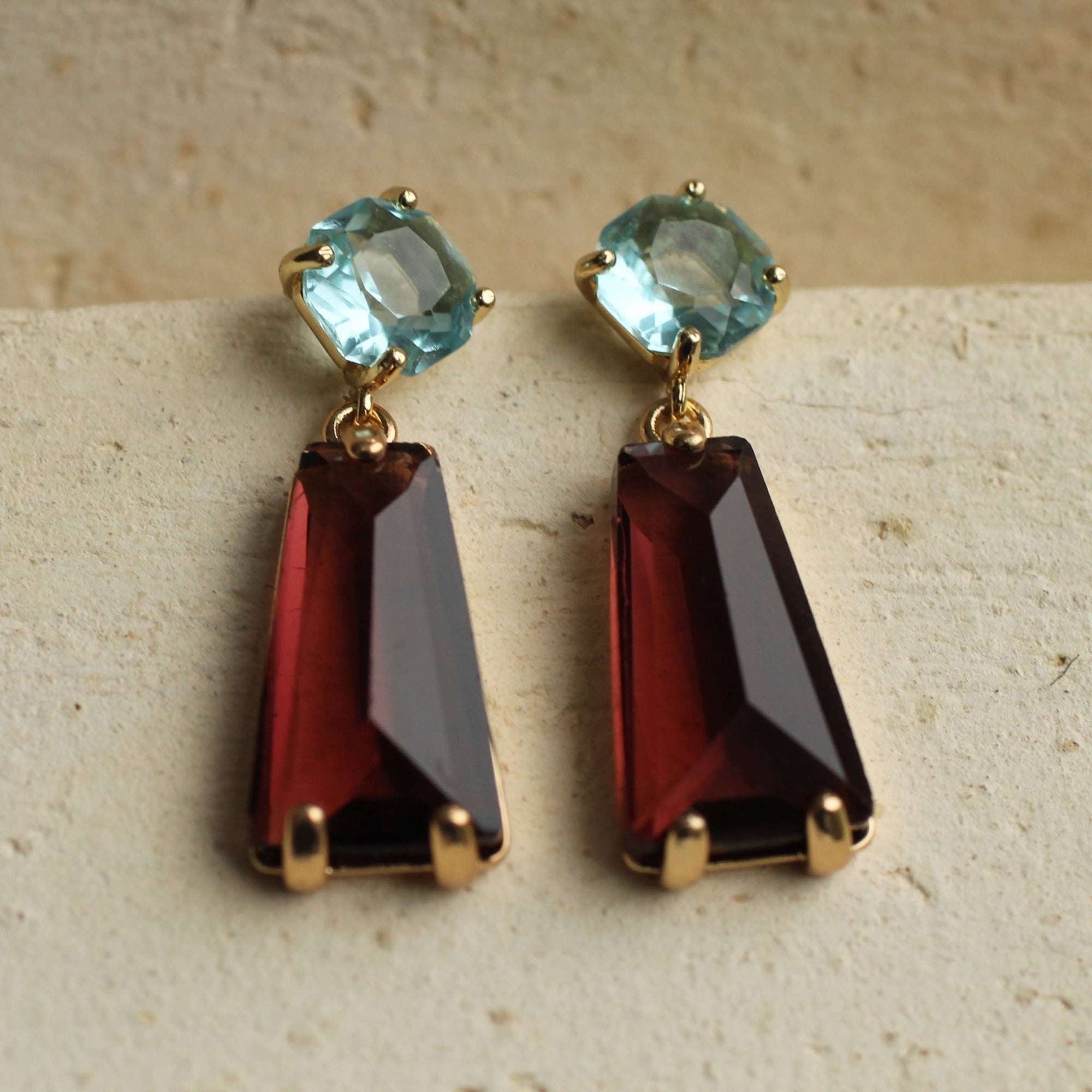 Cinnamon Sapphire Geometric Earrings - Box Turtle