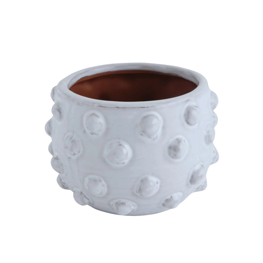 White Terracotta Planter with Raised Dots