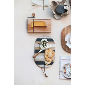 Wood and Multi Marble Board with Knife