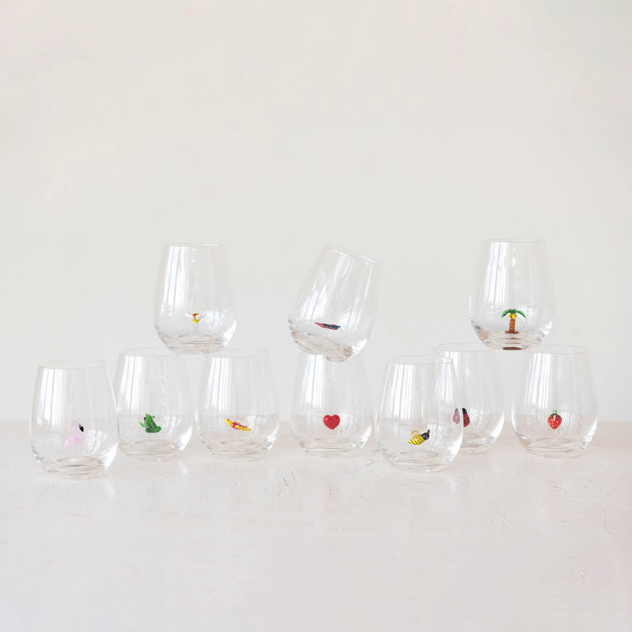 Stemless Glass with Blown Glass Figurines