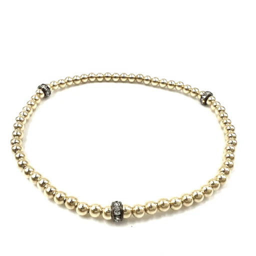 3mm Karma Gold Beaded Bracelet with 3 Glitter Beads