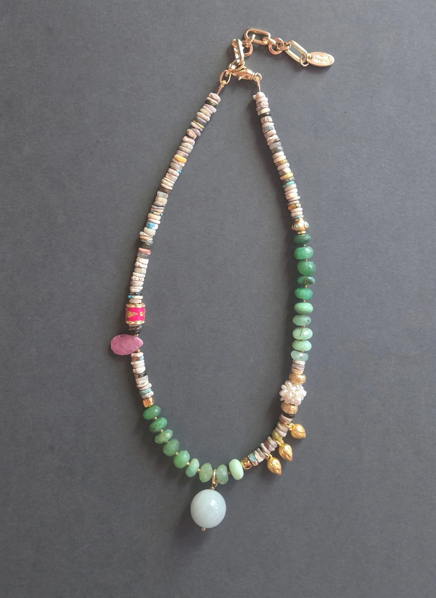 Jasper & Chrysoprase Beaded Necklace - Box Turtle