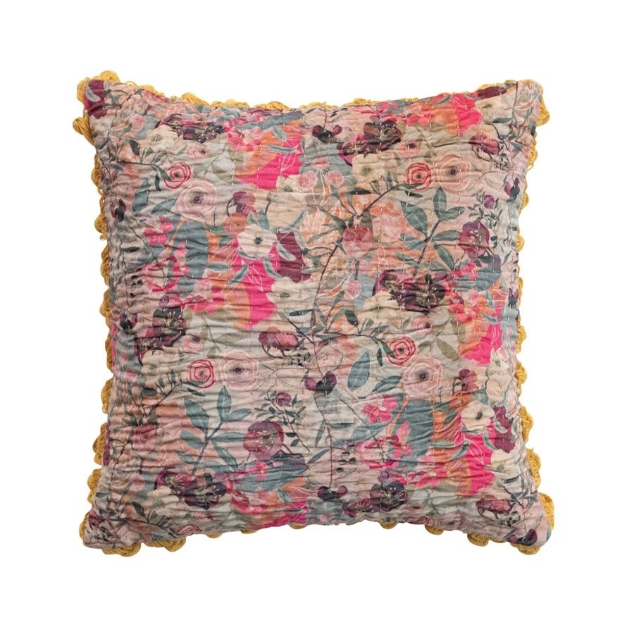 Multi Color Kantha Stitch Velvet Pillow - Box Turtle
