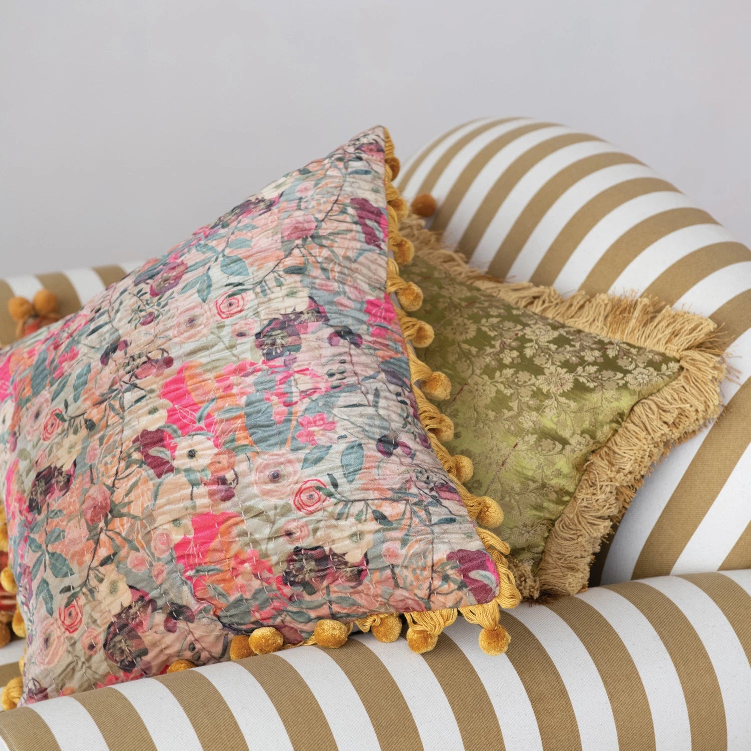 Multi Color Kantha Stitch Velvet Pillow - Box Turtle