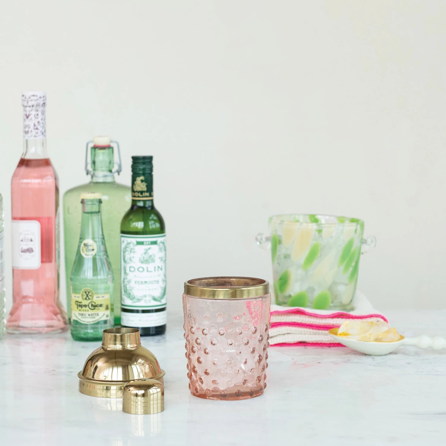 Pink Glass & Steel Hobnail Cocktail Shaker - Box Turtle