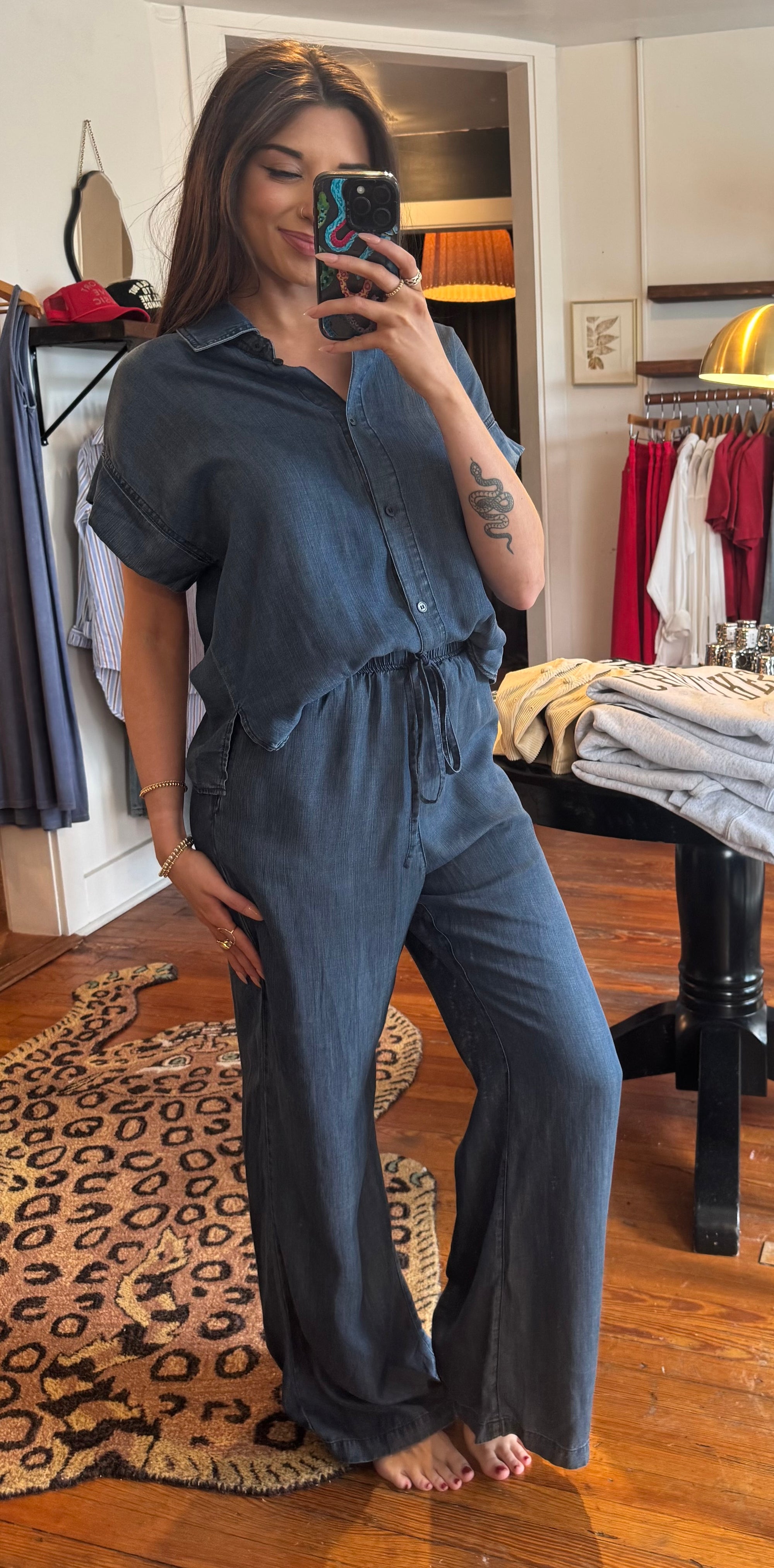 Navy Wash Wide Leg Jumper