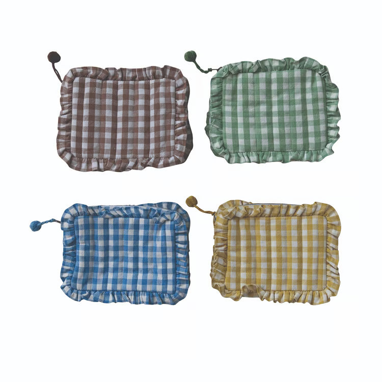Check Pattern Woven Cotton Zip Pouch