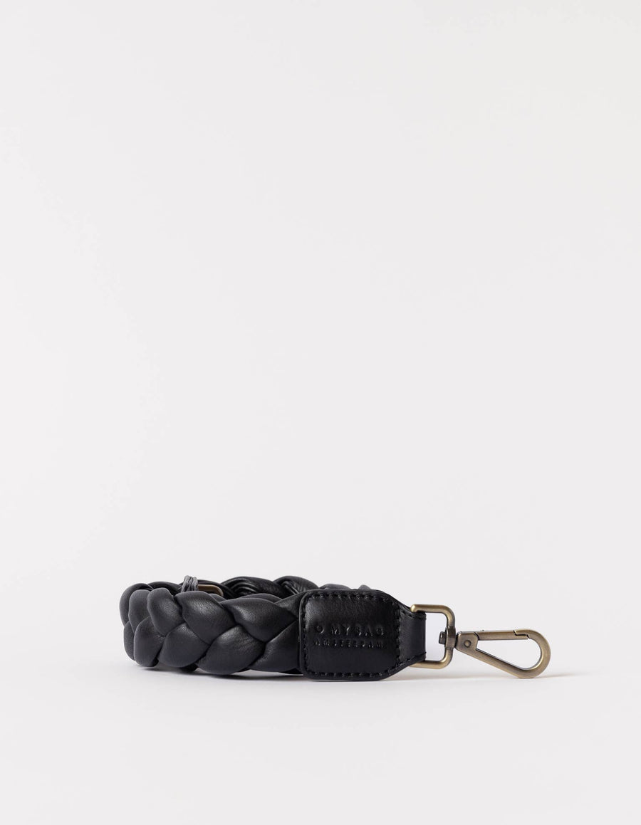 Braided Shoulder Strap - Black Soft Grain Leather
