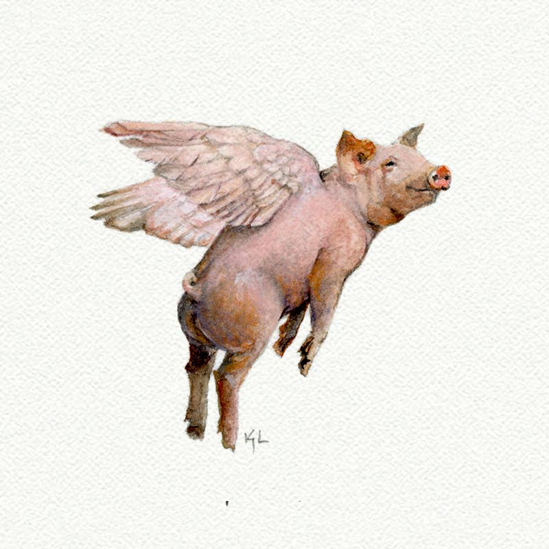 Flying Pig Miniature Watercolor Print