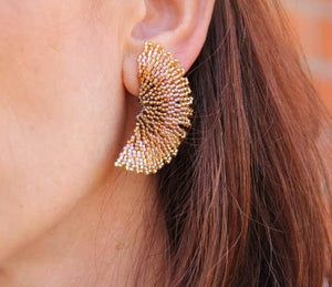 Bronze Beaded Ginkgo Leaf Earrings