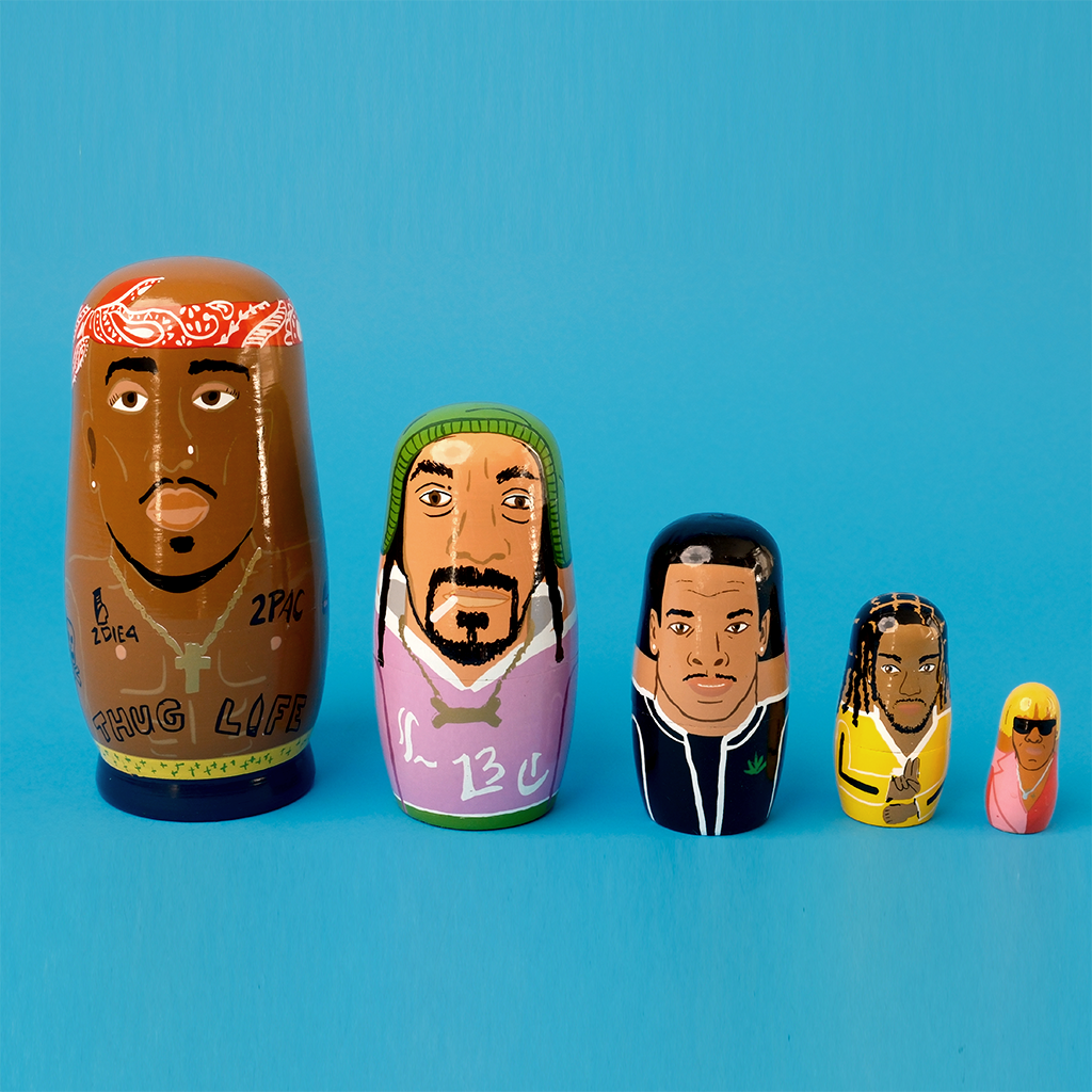 West Coast Rappers Wooden Nesting Dolls - Box Turtle