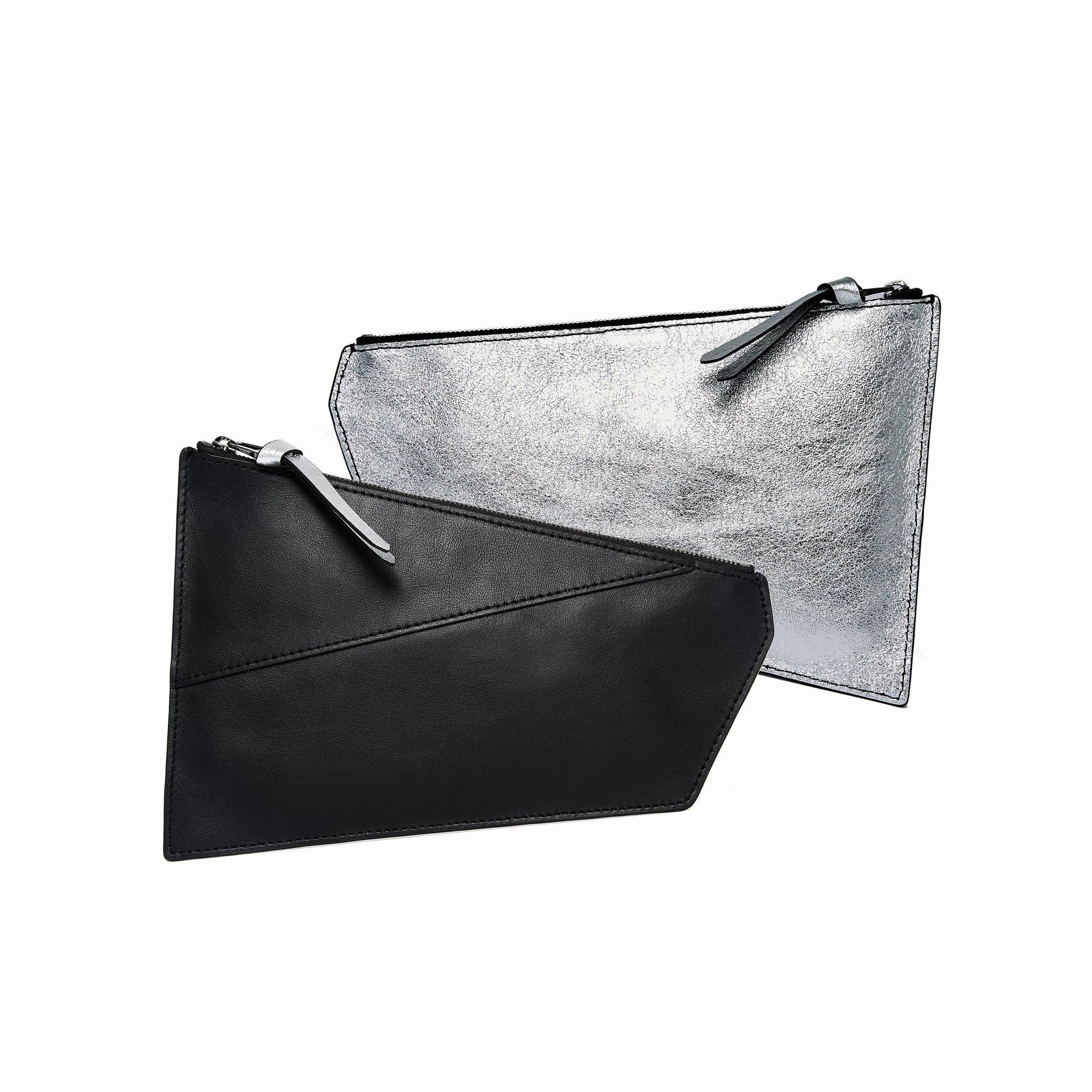 Geometric Pouch - Black + Silver