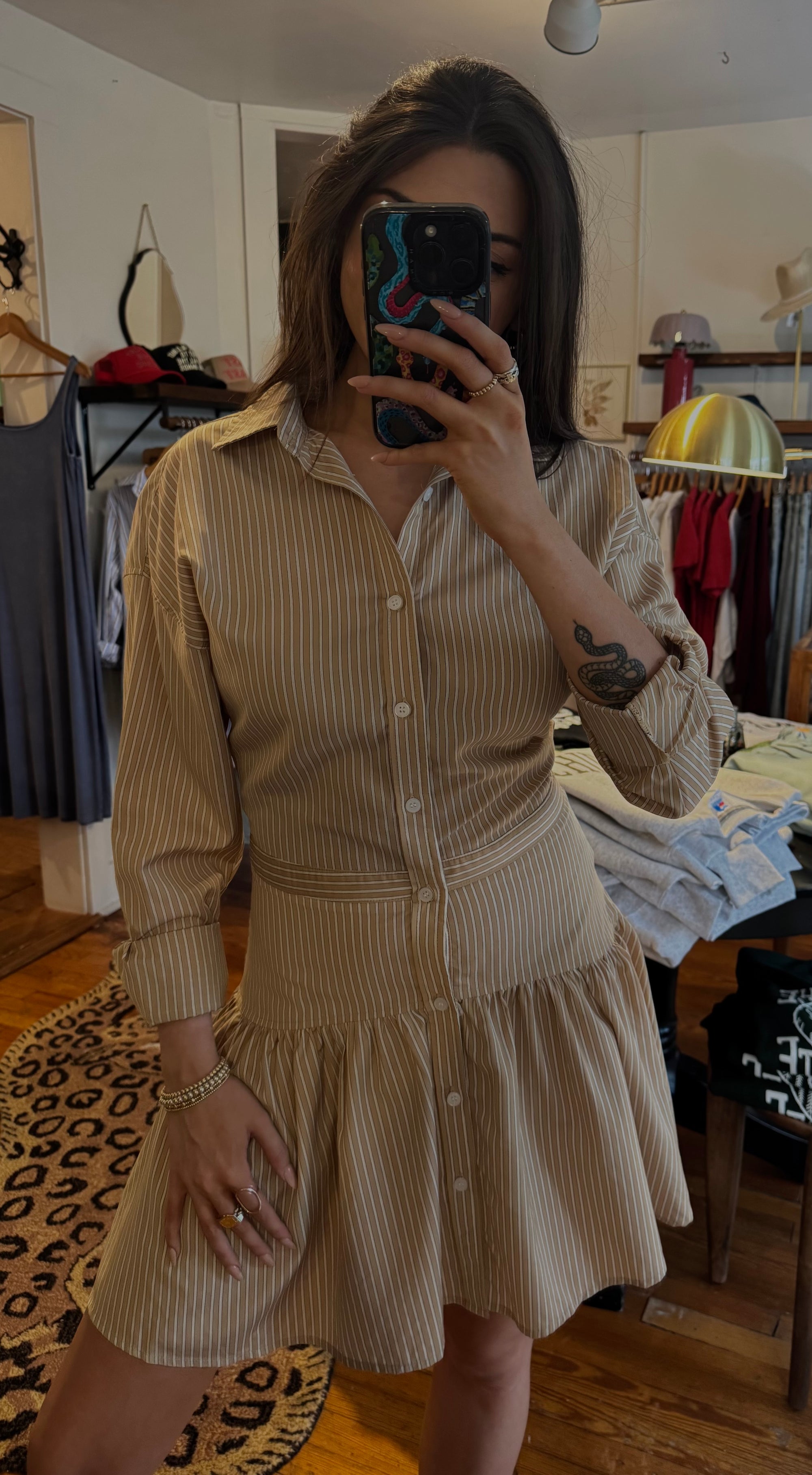 Tan Stripe Button Down Dress