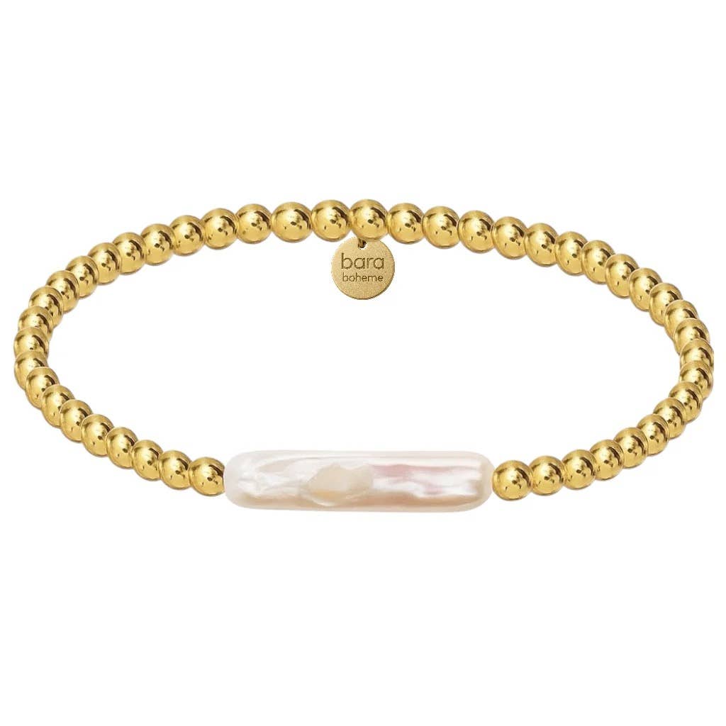Chrishell Gold & Pearl Bar Beaded Bracelet