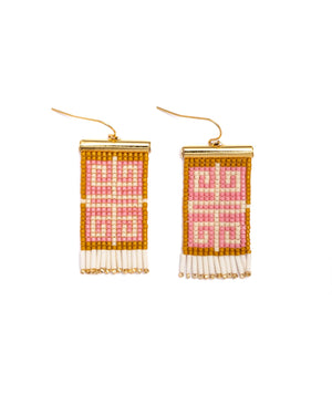 Pink/Mustard Handwoven Labyrinth Earrings