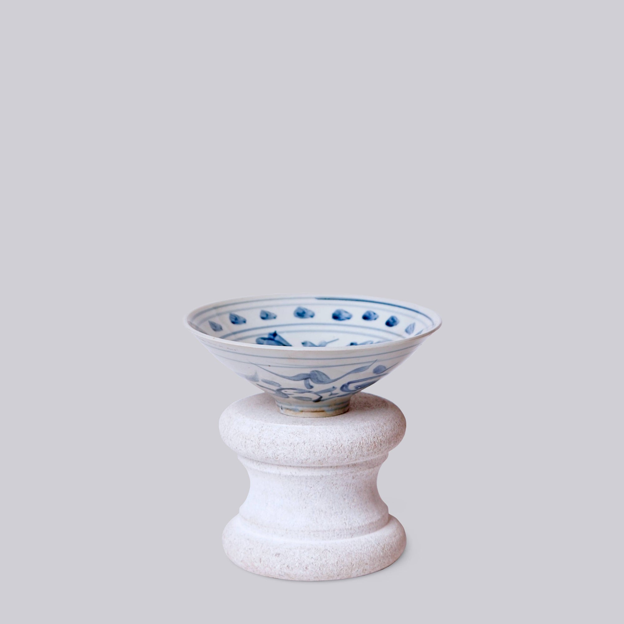 Blue &amp; White Porcelain Peony Conical Bowl