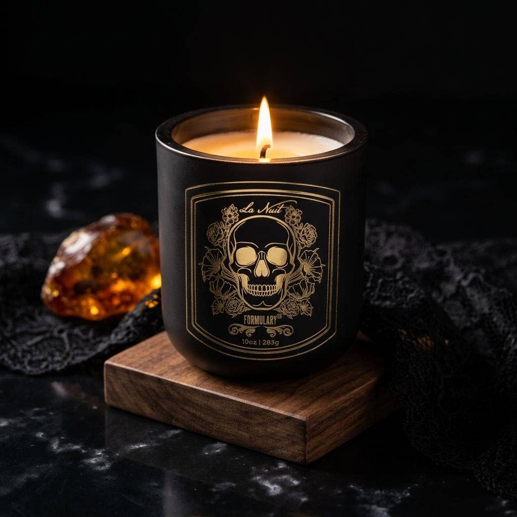 La Nuit Gold Skull Halloween Glass Candle