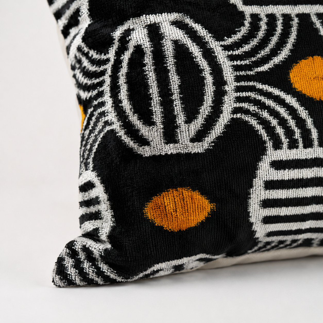 Black Geometric Ikat Velvet Lumbar Pillow