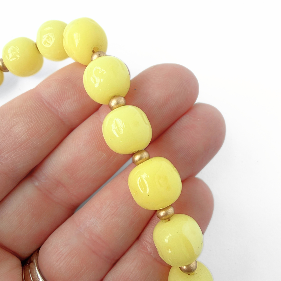 Vintage Japanese Baroque Glass Beaded Necklace: Yellow