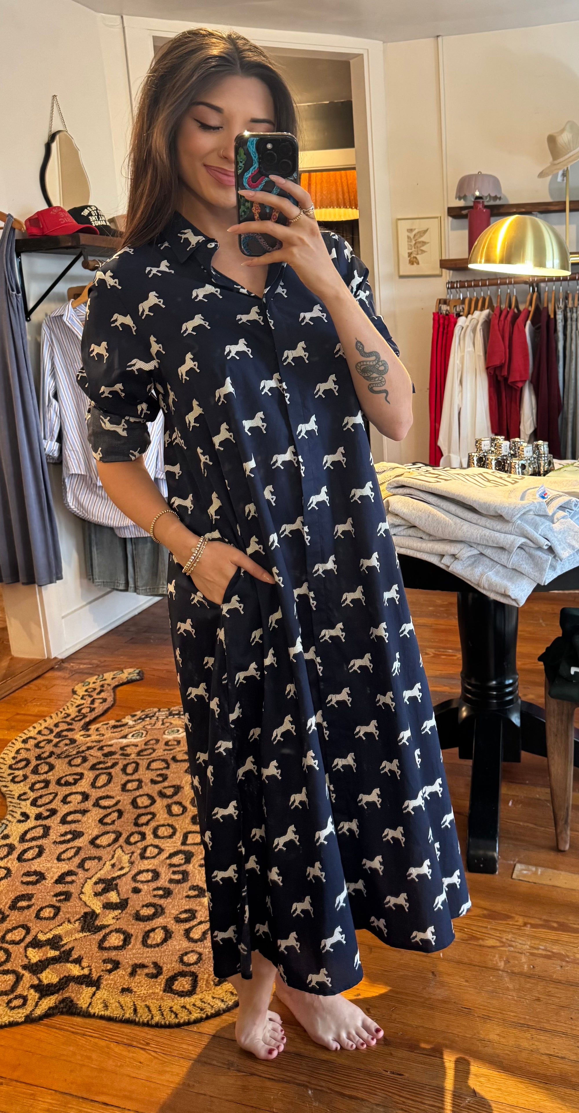 Navy &amp; White Pony Amelie Shirt Dress