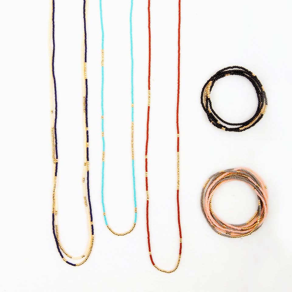 Gold Bead Stretch Necklace Wrap Bracelet