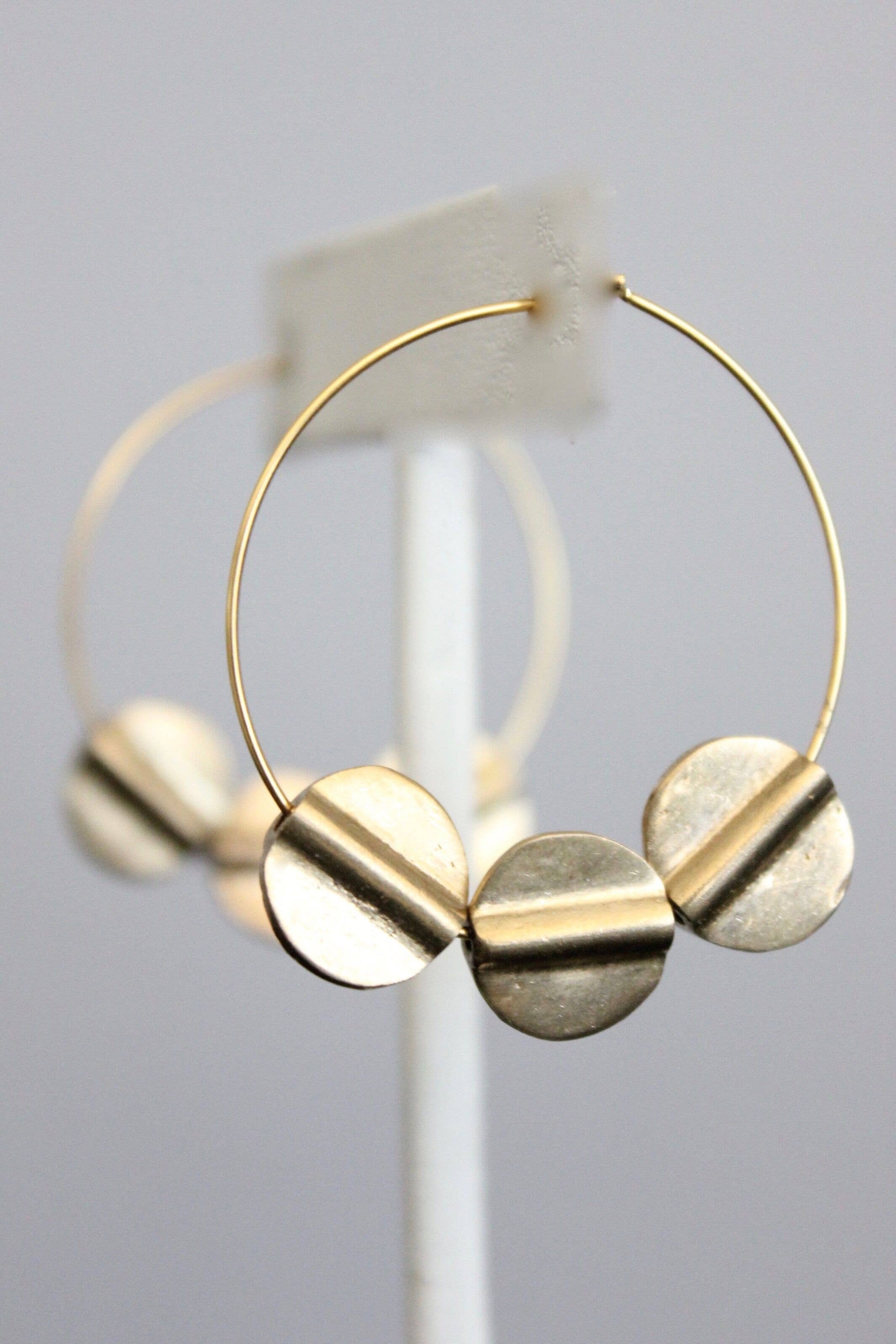 Brass Disc Hoop Earrings