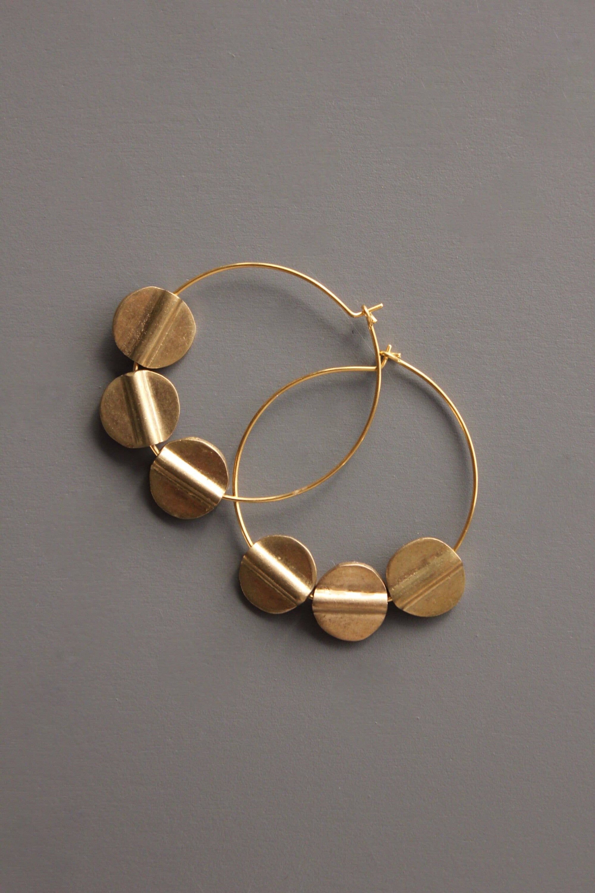 Brass Disc Hoop Earrings