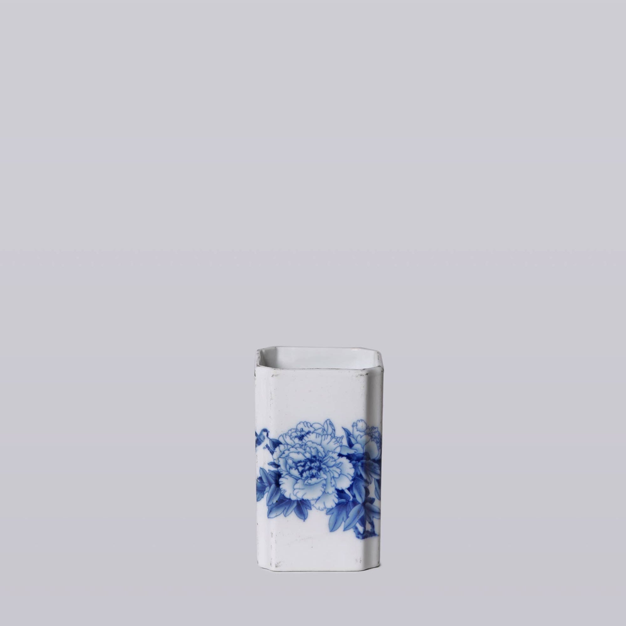 1920s Blue & White Porcelain Peony Square Vase - Box Turtle
