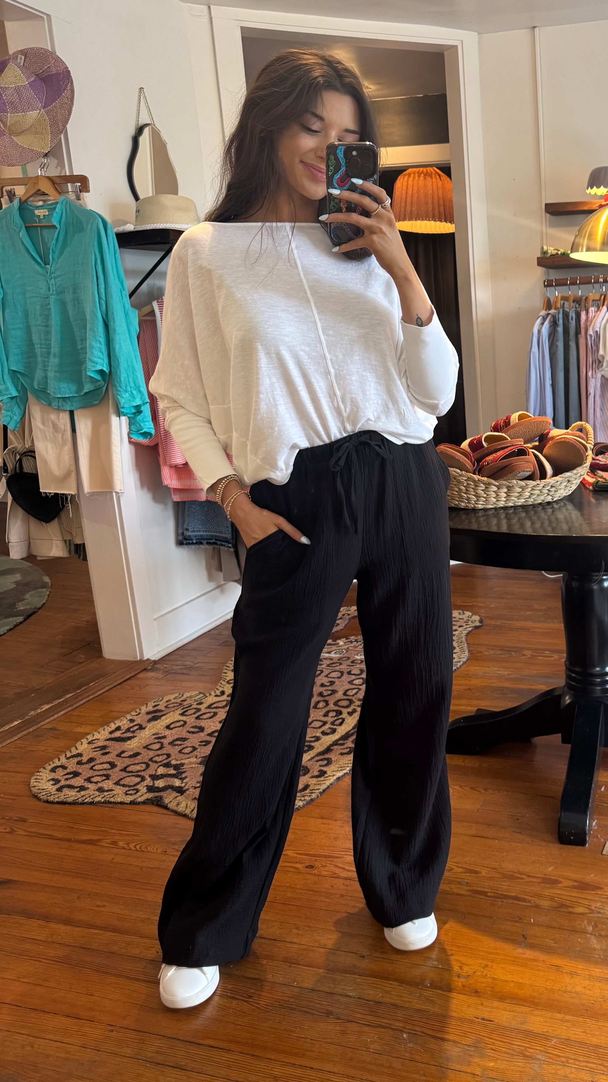 White Bat Wing Slub Top
