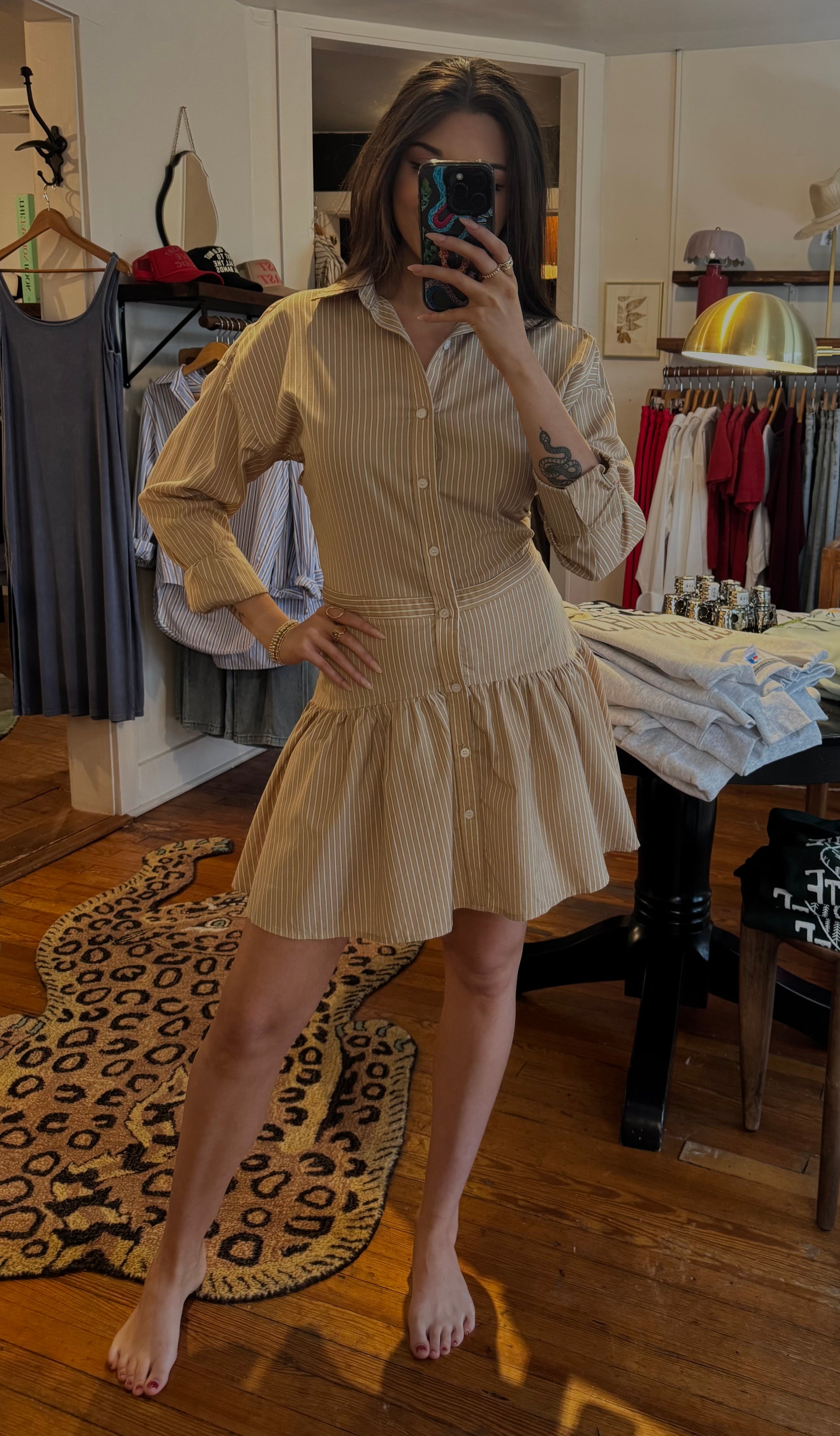 Tan Stripe Button Down Dress