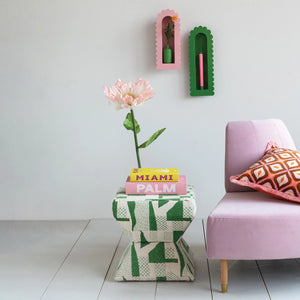 Green & White Upholstered Stool/Ottoman