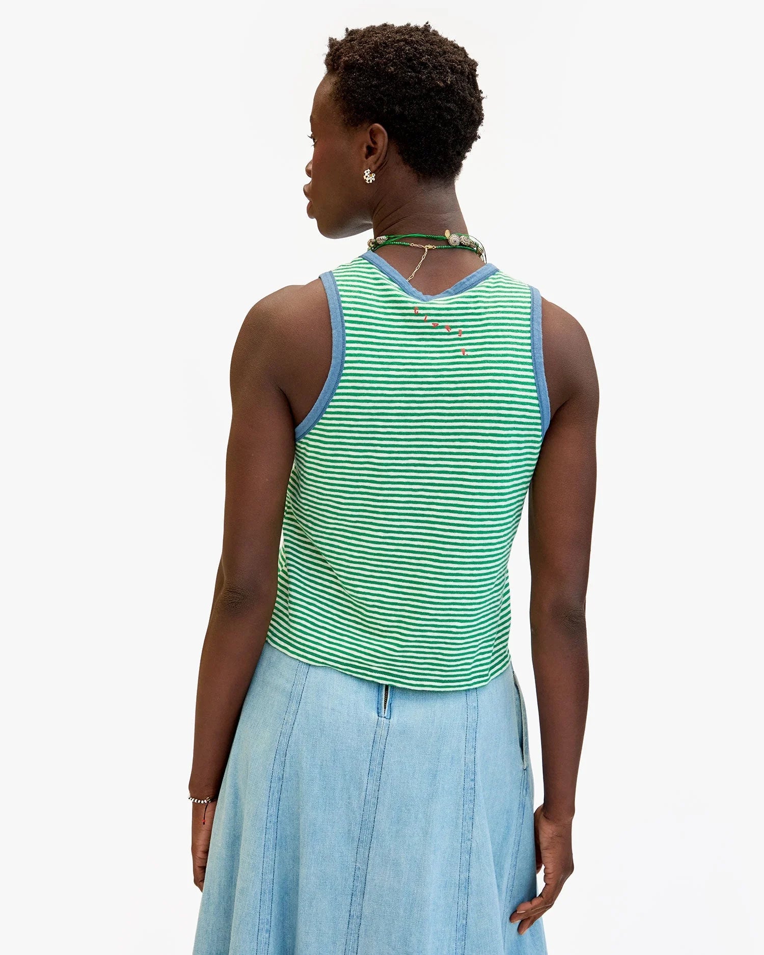 Green & Cream Mini Stripe Fit Tank