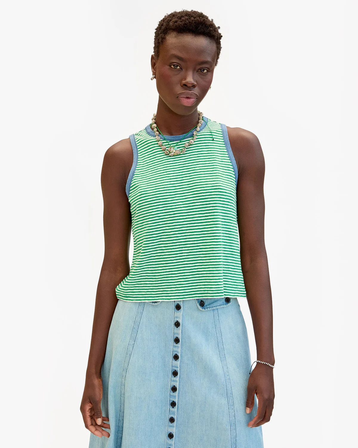 Green & Cream Mini Stripe Fit Tank