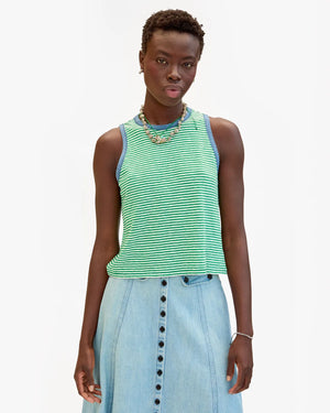 Green & Cream Mini Stripe Fit Tank