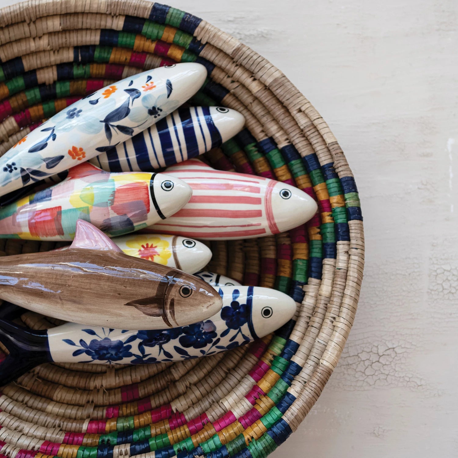 Hand-Painted Stoneware Fish Wall Décor, 4 Styles (Hangs or Sits)