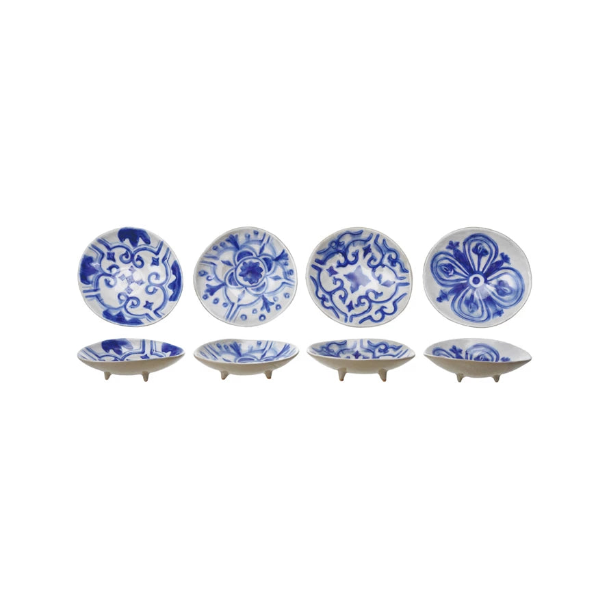 Blue & White Hand-Painted Footed Dish