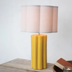 Mustard Fluted Lamp with Linen Shade