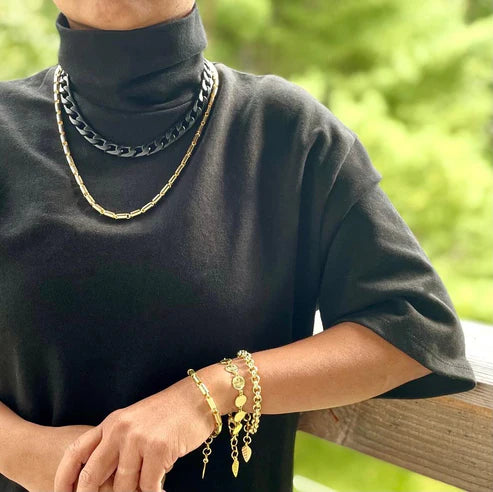 Gold Chain Bracelet with Leaf