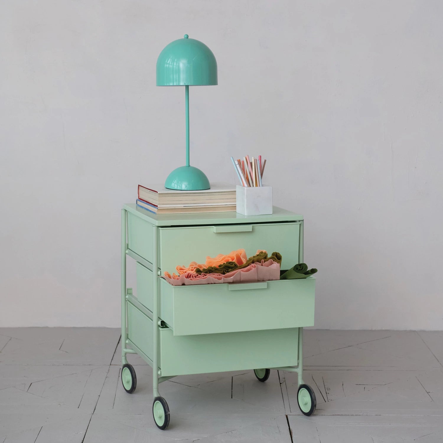 Semi-Circle Aqua Metal Table Lamp