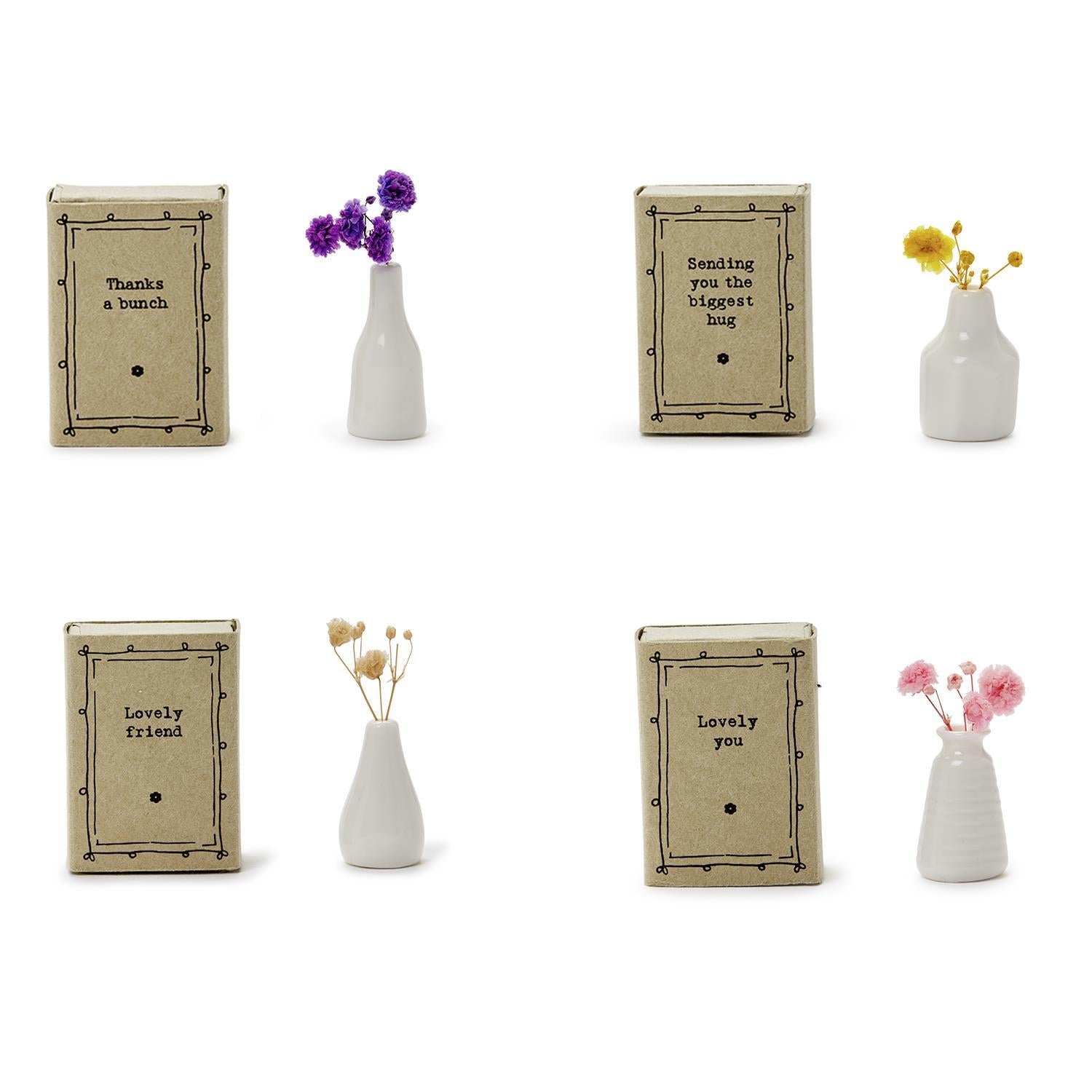 Matchbox Vase with Flowers & Sayings