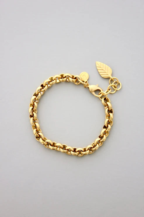 Gold Chain Bracelet with Leaf