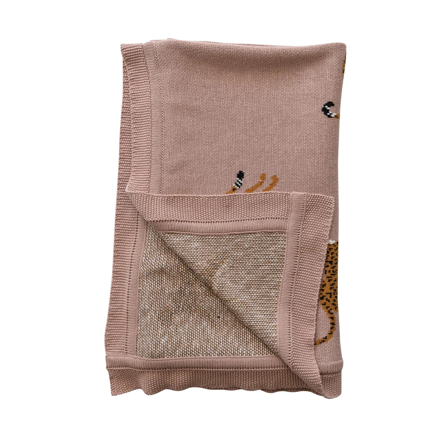Rose Pink & Cheetah Cotton Knit Throw