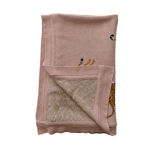 Rose Pink & Cheetah Cotton Knit Throw