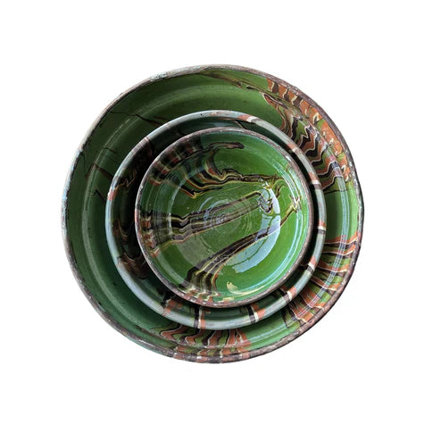 Small Marbleized Green Cottage Crafted Bowl