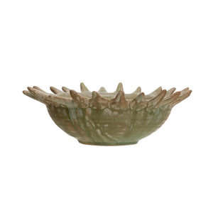 Green Sunburst Shaped Glazed Serving Bowl