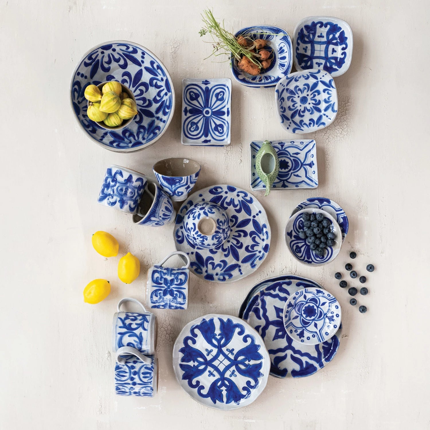 Blue & White Hand-Painted Footed Dish