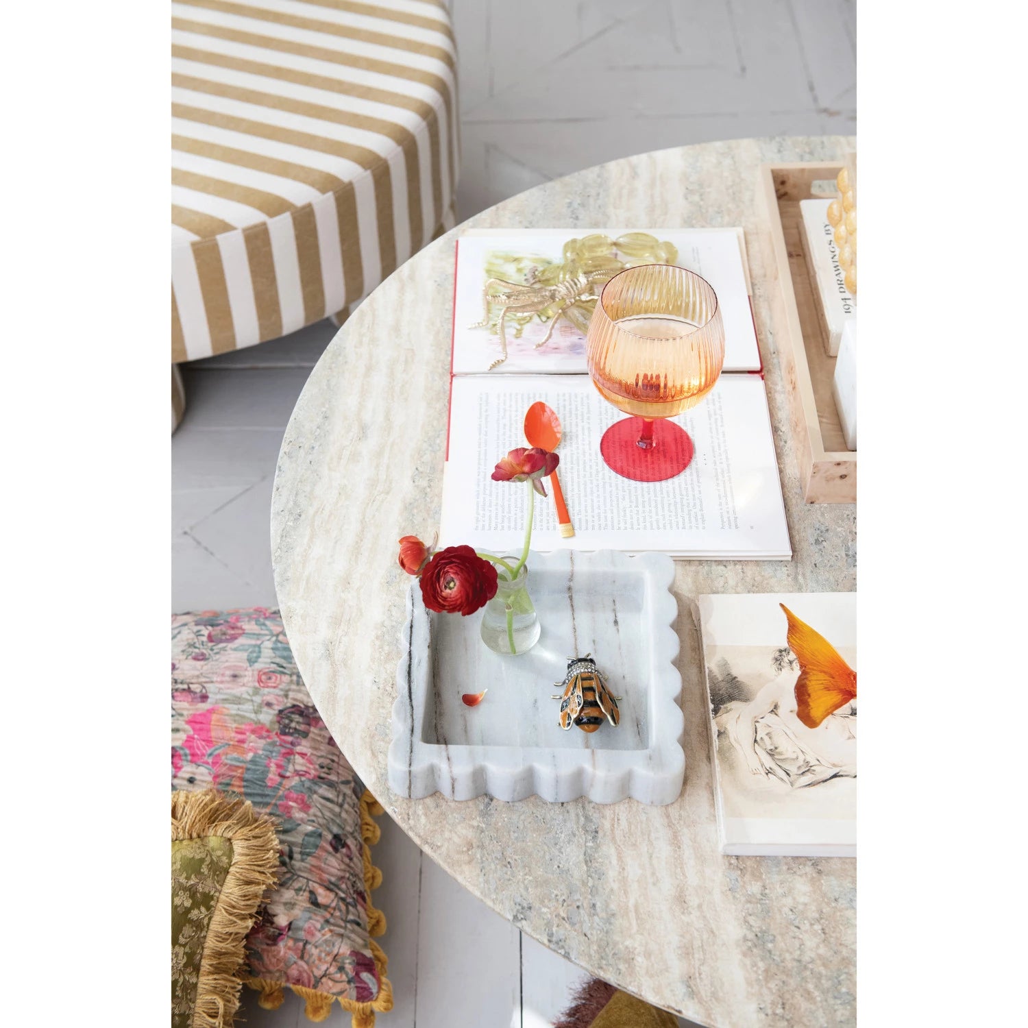 Grey Melange Marble Scalloped Tray