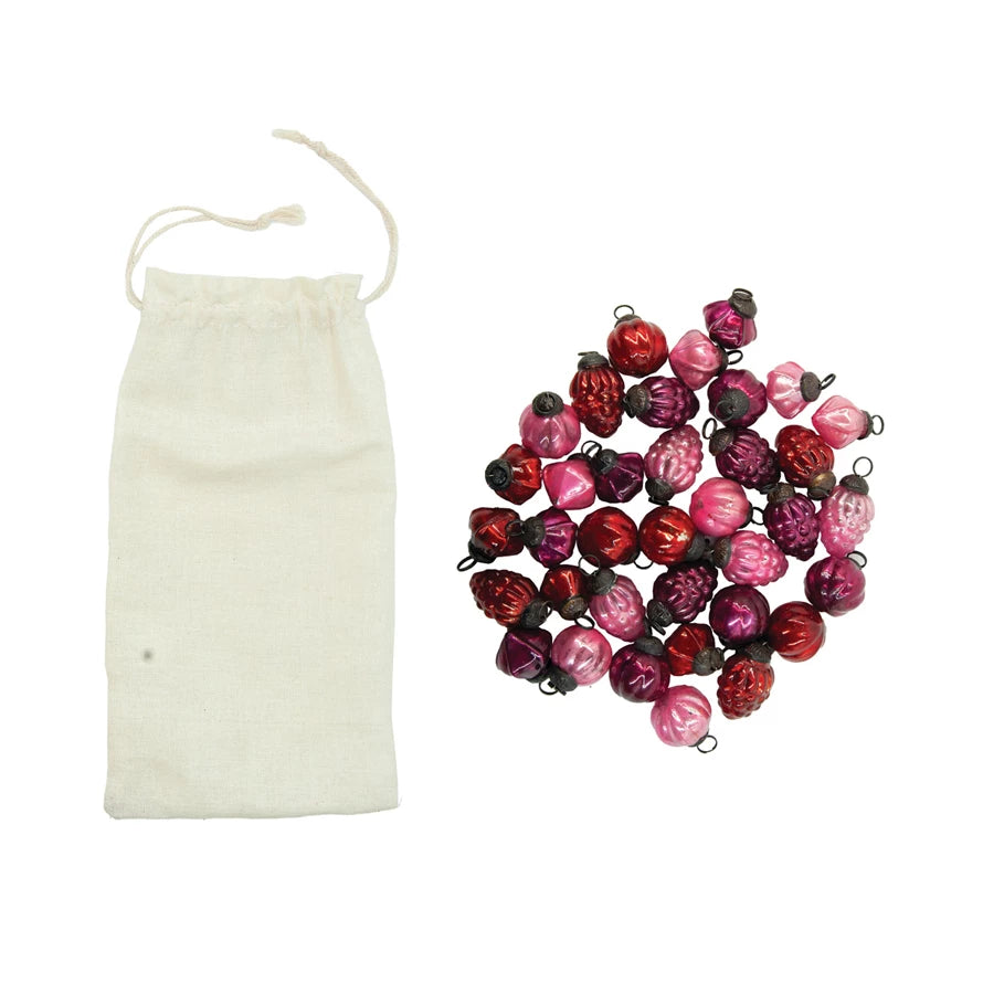 Multi Color Mercury Glass Ornaments in Muslin Bag