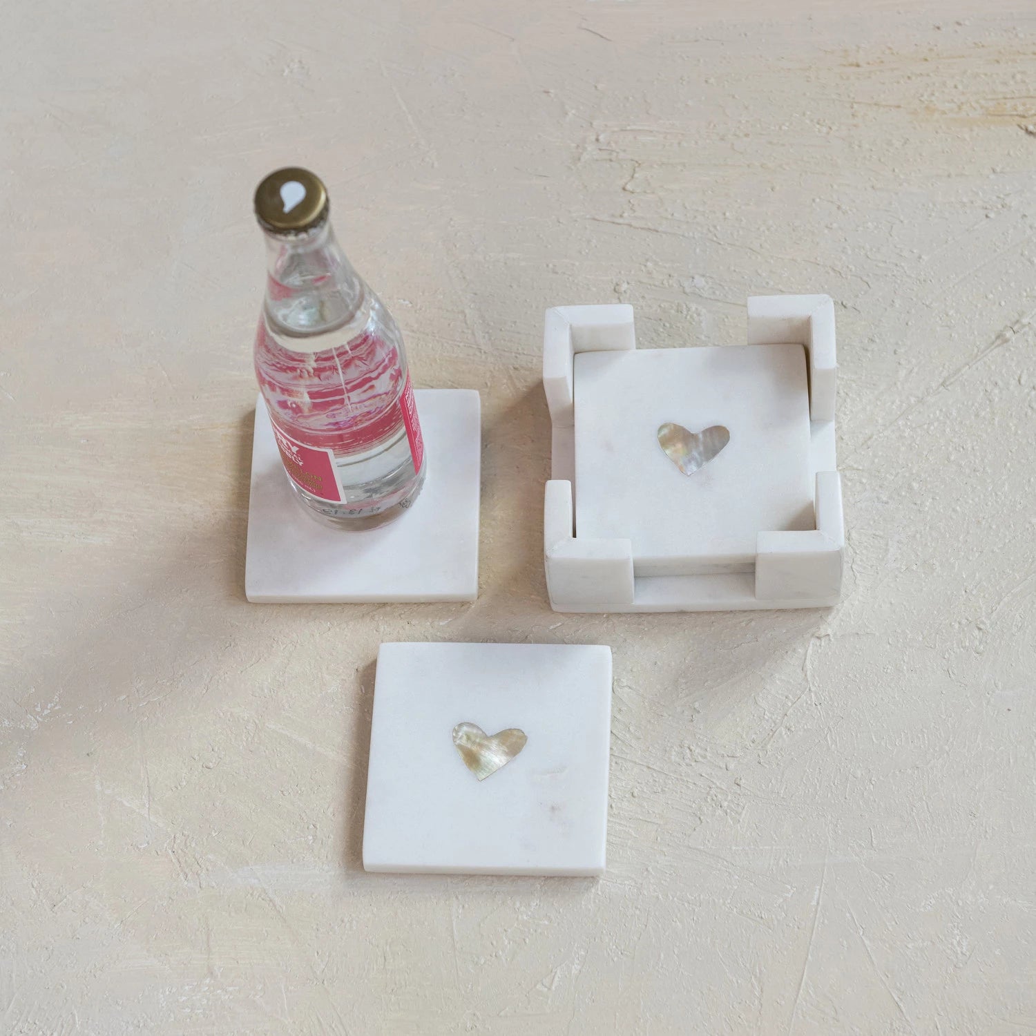 Marble Coasters with Mother of Pearl Inlay & Holder