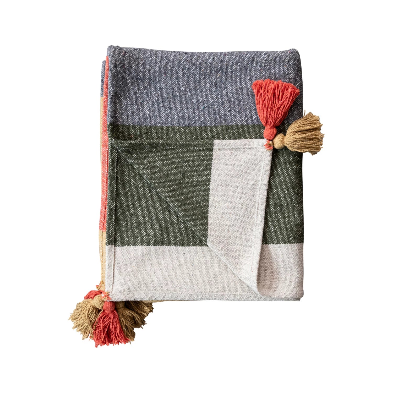 Multi-Colored Stripes & Tassels Cotton Throw Blanket